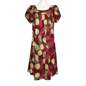 Royal Creations Hawaiian Style Women's M Red Pineapple Midi Dress Made in Hawaii